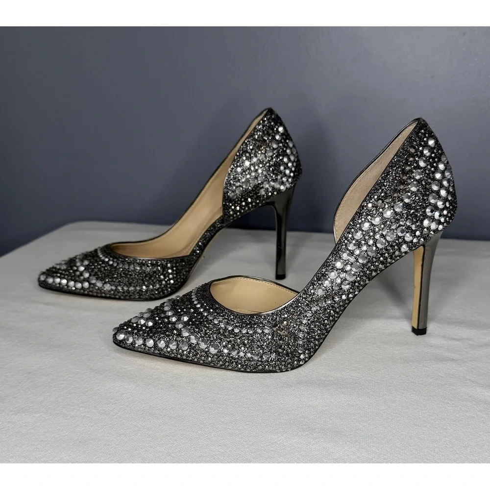 Gianni Bini Shoes 8.5 Silver Rhinestone Crystal D'Orsay Pointed Stiletto Pumps